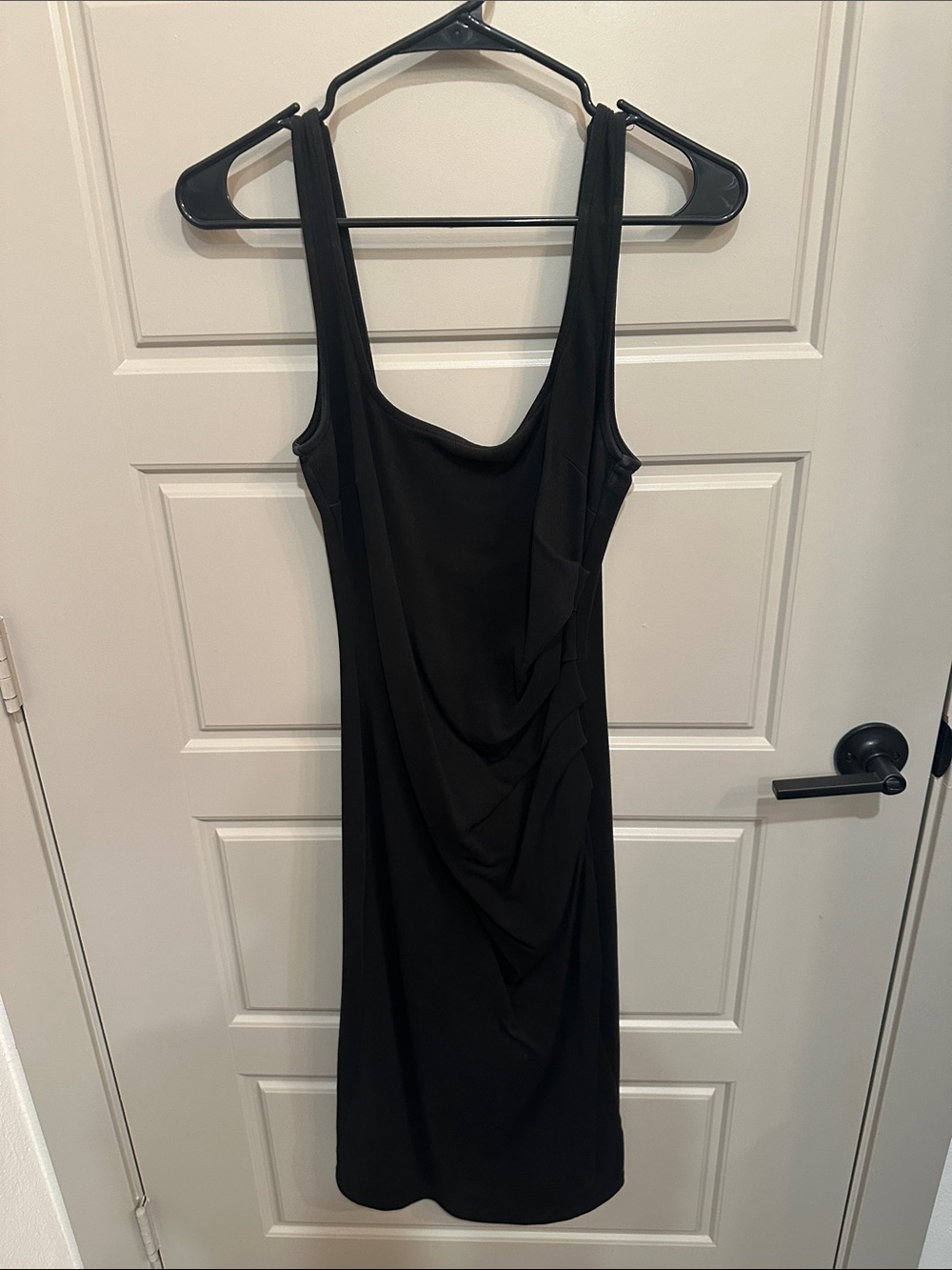 Kittenish Black Draped Midi Dress